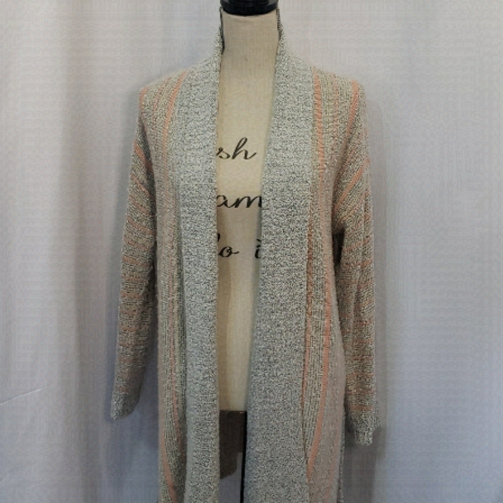 CAROLYN TAYLOR Chunky Textured Knit Waterfall Open Front Long Draped Cardigan